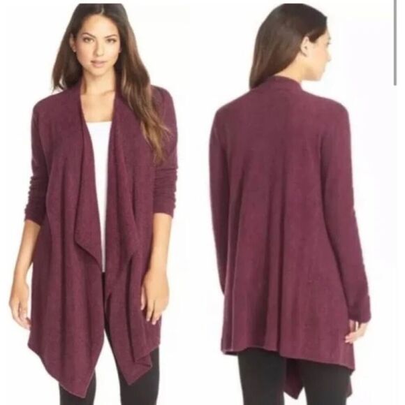 BAREFOOT DREAMS Purple Burgundy CozyChic Lite Open Cardigan Sweater Size 1X - Picture 1 of 8